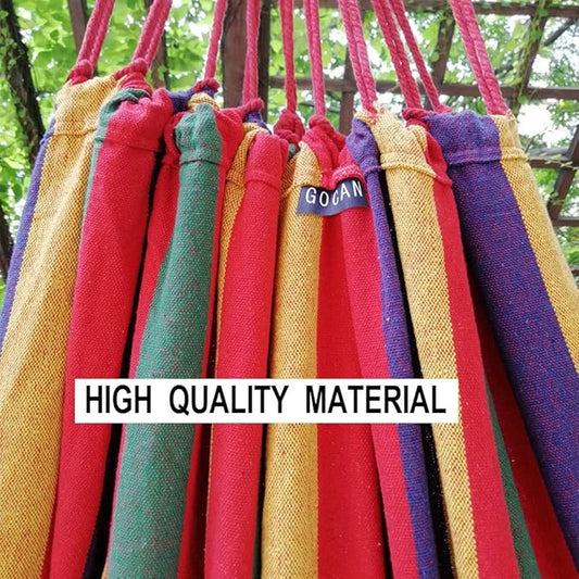 GOCAN Brazilian Double Hammock 2 Person Extra Large Canvas 250x160cm Total Length 350cm Load 500lb Cotton Hammock for Garden Outdoor and Indoor Rainbow(98 * 65'')