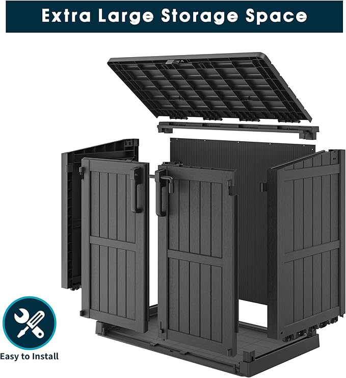 Horizontal Storage Shed, Outdoor Resin Storage Shed 36 Cu. Ft. Garden Extra Large Capacity Weather Resistant Storage Box, Lockabl Waterproof Shed for Garden Tools, Solid Black