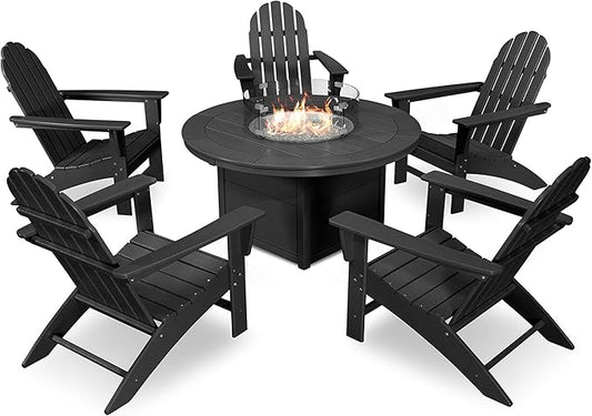 POLYWOOD Vineyard 6-Piece Adirondack Chair Conversation Set with Fire Pit Table