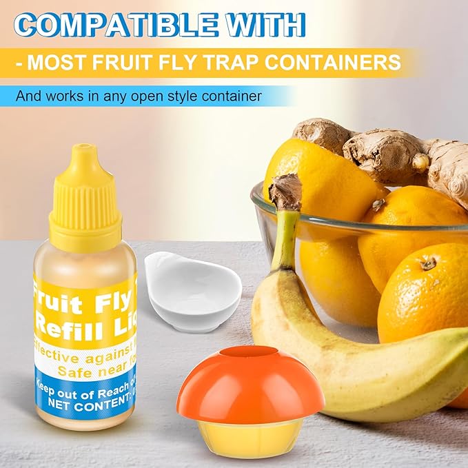 Qualirey Fruit Fly Trap for Indoor and Kitchen Use, 0.68 oz Each Bottle Fruit Fly Trap Refill Liquid, Ready to Use, Safe Near Food, Efficient Lure Refill Liquid, Yellow(16 Pack)