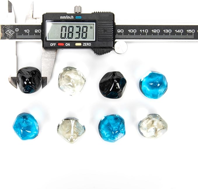 Fire Glass Diamond 1 Inch Fire Pit Glass Rocks for Propane or Gas Fire Pit 20 Pounds White/Onyx Black/Margarita Azura Blue Blend