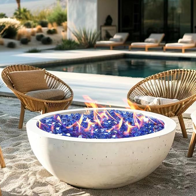 Fire Glass for Propane Fire Pit, 1/4 Inch High Reflective Fireplace Glass Rocks for Fire Pit Table, 20 lbs Fire Pit Glass Rocks for Outdoor Fire Table and Landscaping, Cobalt Blue