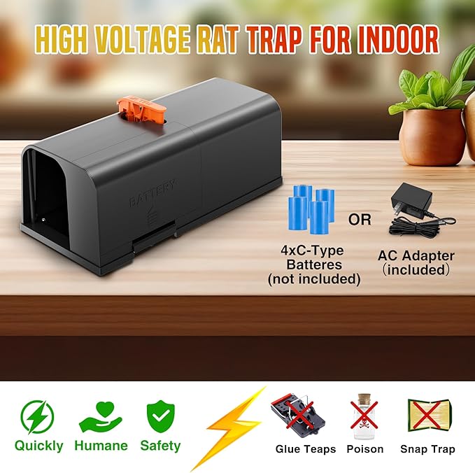 Electric Mouse Trap, Rat Traps Indoor for Home, 2025 Upgraded Electric Rat Zapper with Powerful Voltage, Effective Rat Killer for Rodent and Mice - No Touch Reusable Mice Trap to Protect Your Home