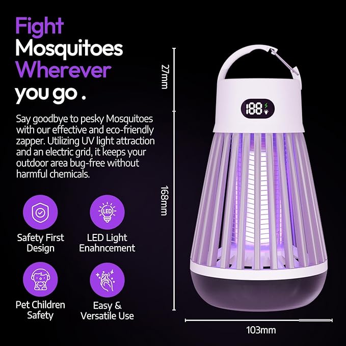 Zappify Zapper 2.0 2 Pack Portable Bug Zapper, Indoor & Outdoor, Cordless Rechargeable Mosquito Zapper, Hanging Hook, 1500V High Voltage, Trap for Fly, Insect, Mosquito & Bugs
