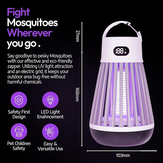Zappify Zapper 2.1 Portable Bug Zapper, Indoor & Outdoor, Cordless Rechargeable Mosquito Zapper, Hanging Hook, 1500V High Voltage, Trap for Fly, Insect, Mosquito & Bugs