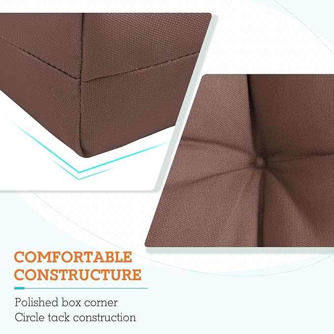 EAGLE PEAK Tufted Outdoor/Indoor High Back Patio Chair Cushions, Set of 2, 46'' x 22'', Brown