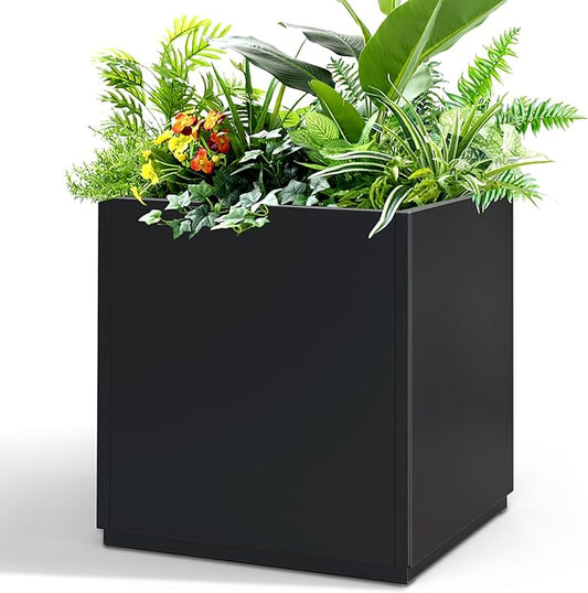 Large Metal Planter for Indoor & Outdoor, Square Planter Boxes with Drainage Holes, Tall Divider Planter Box All-Weather Use for Plants, Flowers, 17" L x 17" W x 18" H, Black