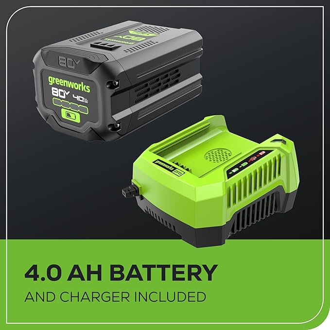 Greenworks 80V 21” Brushless (Self-Propelled) Cordless Electric Lawn Mower + (580 CFM) Axial Leaf Blower + 16” (Attachment Capable) String Trimmer, 4.0Ah Battery and 60 Minute Rapid Charger