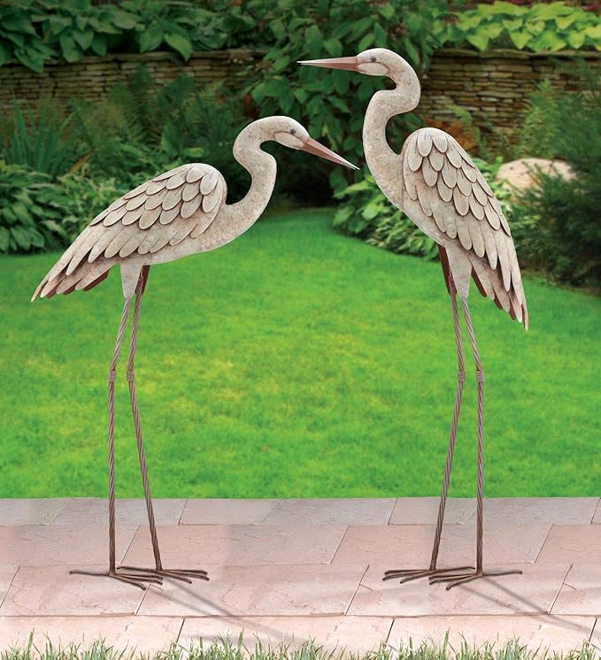 Regal Art & Gift Metal Egret Statue – Coastal Heron Garden Sculpture, Elegant Bird Decor for Lawn, Patio, or Beach House Yard – Sturdy Outdoor Standing Crane Ornament, 16.5""L x 8.25""W x 34.25""H
