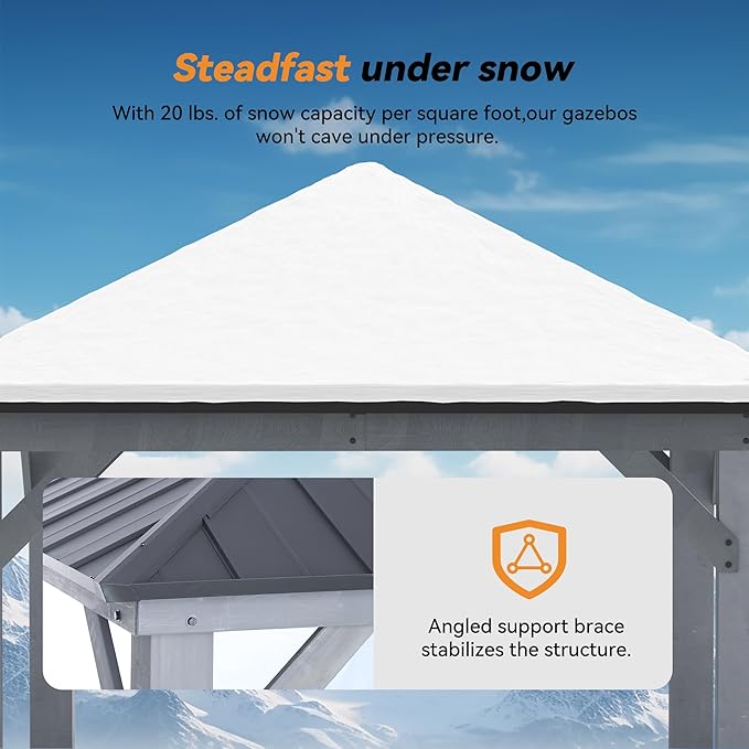 Modern Shade Wood Gazebo 11' x 11', Hardtop Gazebo with Galvanized Steel and Polycarbonate Hip Roof Hardtop, Cedar Framed Wooden Gazebo for Garden, Backyard, Patio and Deck