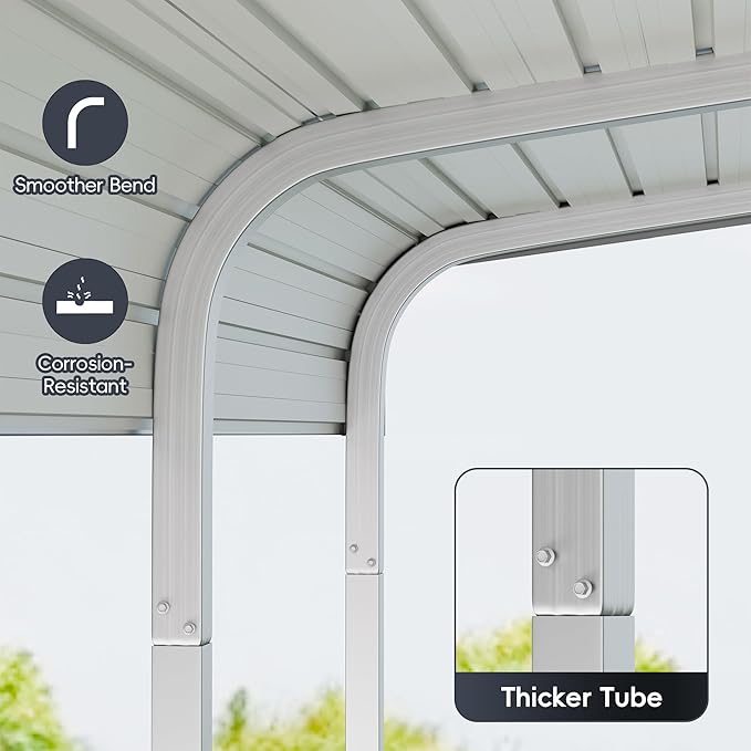 Heavy Duty Metal Carport Kits with Galvanized Steel Roof and Frame, Outdoor Carport Canopy Enhanced Base, Extra Large Car Tent Garage Shelter for Car, SUV, Truck and Boats (10x15 FT, Gray)