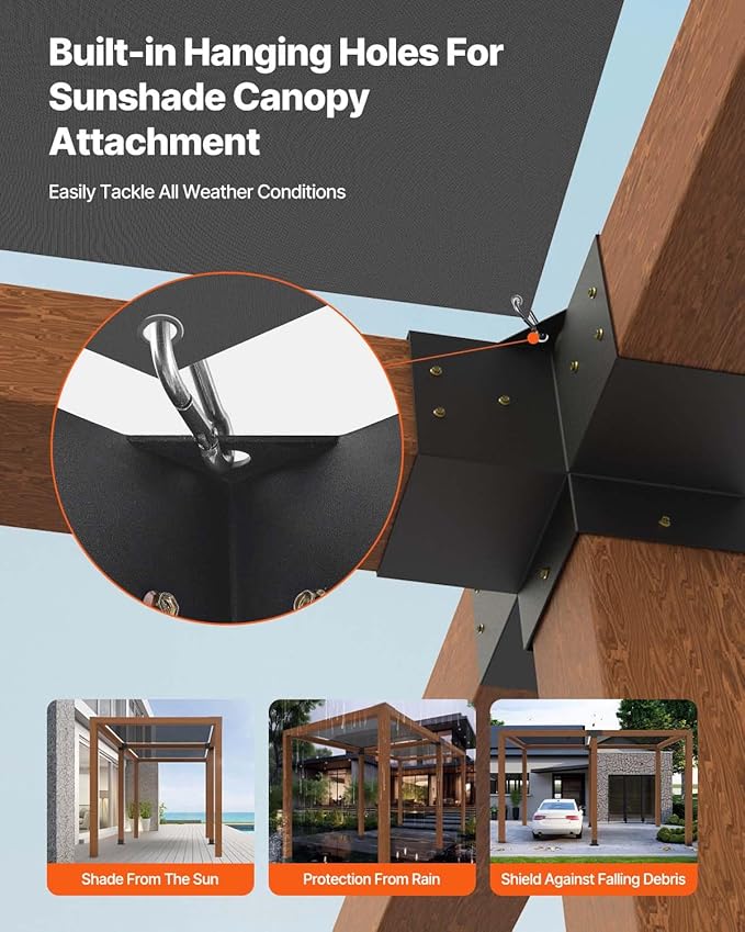 VEVOR Pergola Bracket Kit, 4x4 Inch (Inner Size 3.5x3.5), 2 Pcs 4-Way Heavy Duty Corner Bracket Woodworks DIY Post Base Kit, Easy Installation Wooden Beams for Gazebos, Patio Pergolas, Log Cabin