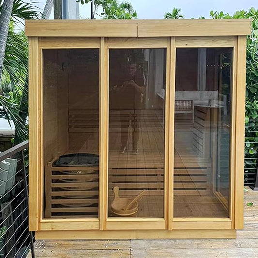 Customized Outdoor Sauna, 2-8 Person Steam Sauna for Home, Canadian Hemlock/Red Cedar Wood, 6KW/9KW Electric Heater, Customized Size/Windows/Materials/Stove