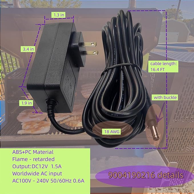Fesasn Power Adapter Replacement 9004190216 for Masterbuilt Gravity Series 560/800/1050 XL Digital Charcoal Grill and Smoker Combo, Gravity Power Supply with 16.4 feet Long Cord