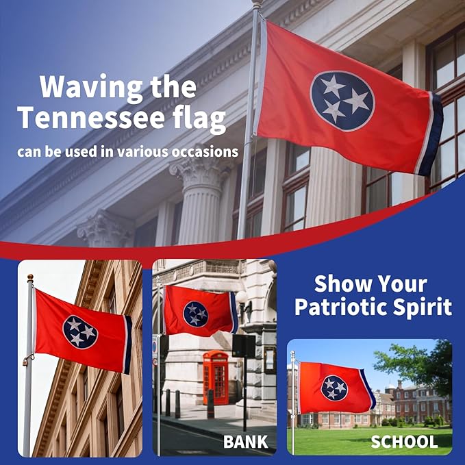 EMBROID Tennessee Flag 3x5,Tennessee State Flag Outdoor,Embroidery Technique,Tear Resistant,Sewn Stripes and Brass Grommets,Upgraded High-strength Polyester Fabric,All Weather Durable State Flags.