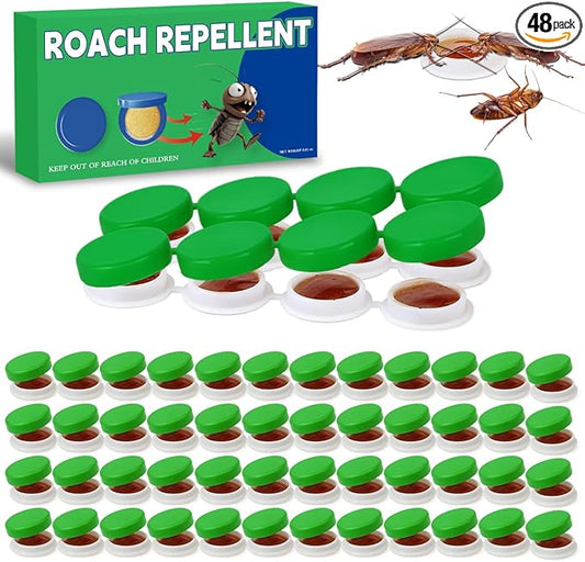48PCS Roach Repellent and Bait, Cockroach Repellent and Gel for Roach Nest Elimination of Indoor Infestations, Effective Solution for Small to Large Cockroaches, Ready to Use, Ideal for Hidden Areas