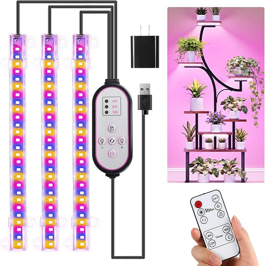 7.8'' 3 Head LED Grow Light Strips, Grow Lamps for Indoor Plants Full Spectrum, Plant Light with 4/8/12H Timer, 10 Dimmable Levels for Seedling Succulent,Best Match for Plant Shelf