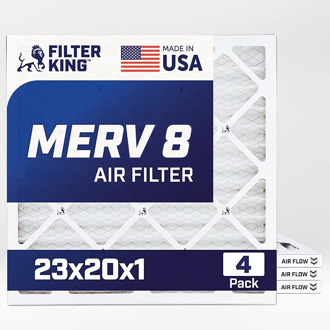 Filter King 23x20x1 Air Filter | 4-PACK | MERV 8 HVAC Pleated A/C Furnace Filters | MADE IN USA | Actual Size: 22.5 x 19.5 x .75"