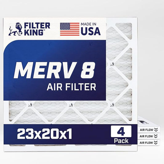 Filter King 23x20x1 Air Filter | 4-PACK | MERV 8 HVAC Pleated A/C Furnace Filters | MADE IN USA | Actual Size: 22.5 x 19.5 x .75"