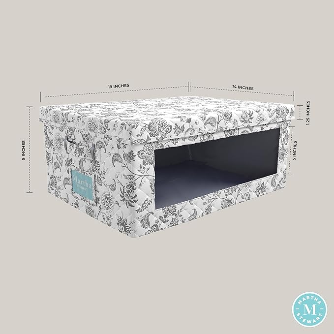 Martha Stewart Essential Collapsible Stackable Decorative Home Storage Organization With Lidded Tops, Set of 2 Lidded Storage Boxes, Bedford Floral