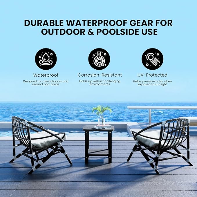 UQQUUNIQ 2-Tier Outdoor Side Table, 16" Adirondack Small Side Table All Weather Resistant, Patio End for Outside or Indoor, Patio, Yard, Pool, Porch, Garden, Black