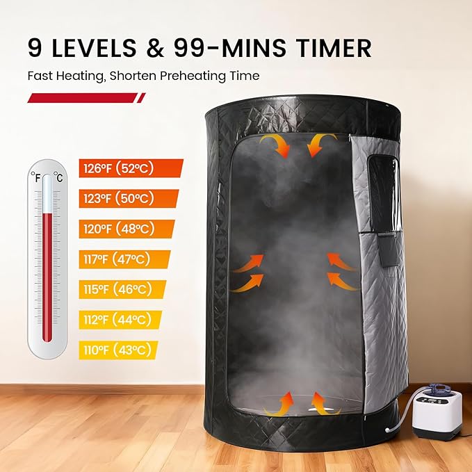 Enhulk Portable Sauna Box for Relaxation, Detoxification, Steam Sauna Tent for Home with 3.0L Steamer, Folding Chair, Remote Control, Doormat, 9 Levels, 3.6' x 3.6' x 5.9', Circular