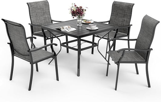 5-Piece Outdoor Dining Set, Patio Furniture Set with 4 Regular Chairs,Patio Dining Set with 1 Rectangular Table for Garden, Backyard, Poolside, Deck, Charcoal