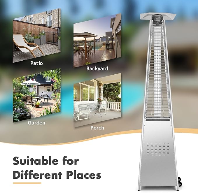 Tangkula 90-inch Outdoor Patio Heater, 42000 BTU Portable Outdoor Pyramid Propane Heater with Wheels, Quartz Glass Tube, Auto Shut Off Protection for Backyard, Garden