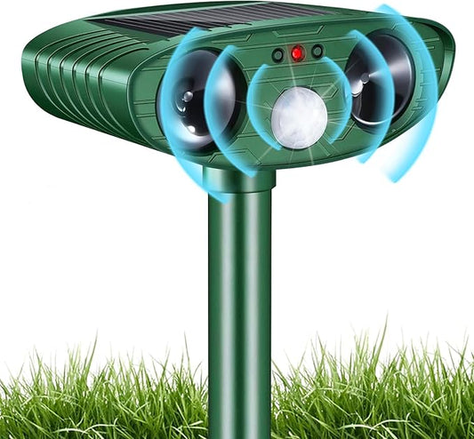 Stray Cat Deterrent Outdoor Solar Powered - Motion Activated Animal Repeller Ultrasonic, Humane Pest Control for Gardens, Yards to Repel Deer,Raccoons,Squirrels,Skunks,Birds,Rabbits