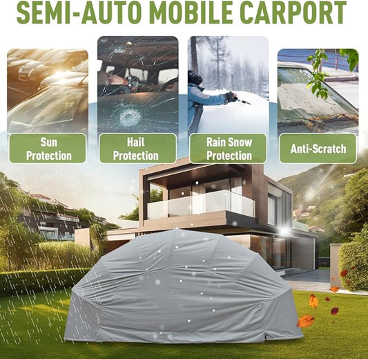 Folding Carport, Stainless Steel Carport, Foldable Retractable Garage, Heavy Duty Mobile Carport, Semi-Automatic Outdoor Shelter, All-Weather RV Cover, for Parking Lot, Yard