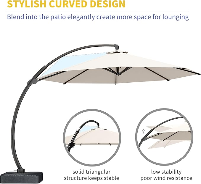 Kingdura 11ft Cantilever Patio Umbrella with Base Included, Large Round Offset Outdoor Pool Umbrella, 360° Rotation & Infinite Tilt, Heavy Duty Aluminum Frame for Deck Backyard, Creamy White