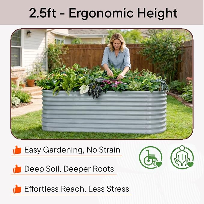 30" Extra Tall Galvanized Raised Garden Bed, 6x2x2.5 ft Metal Planters for Outdoor Plants, Heavy Duty Flower Bed Deep Root for Vegetable, Garden Bed Outdoor Large Planter Box - Sand Beige