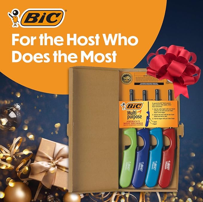 BIC Multi-Purpose Lighters, Reliable and Safe Candle Lighter, Assorted Colors, 4-Pack (Colors May Vary)