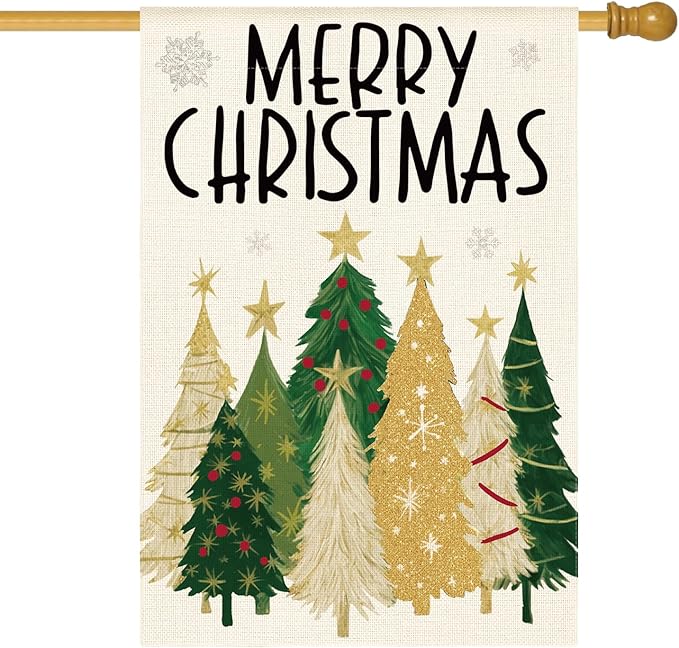 AVOIN colorlife Merry Christmas House Flag 28x40 Inch Double Sided Outside, Christmas Trees Winter Holiday Yard Outdoor Flag