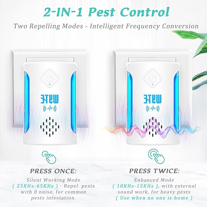 6 Packs Ultrasonic Pest & Insect Repeller, Upgraded Indoor Ultrasonic Repellent for Mosquitoes, Roaches, Flies, Mouse, Geckos, Spiders, Electronic Plug in Pest Control, 2 Mode Switching, White