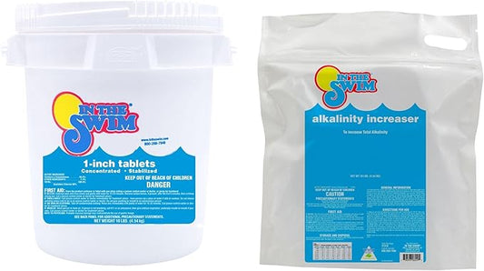 In The Swim Chlorine and Alkalinity Bundle for Swimming Pools – Includes 10 Pound Bucket of 1 Inch Chlorine Tablets and 10 Bucket of Alkalinity Increaser