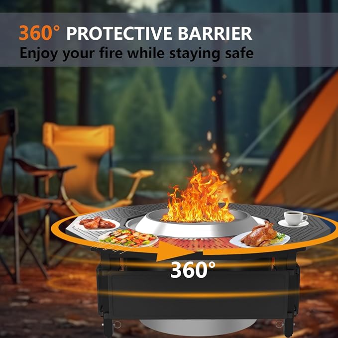 Fire Pit Surround Tabletop for Solo Stove Bonfire Ranger 2.0, with Coated Steel and UV-Resistant Outdoor Fabric, Adjustable Tabletop for Solo Stove Bonfire Accessories, Thick Metal