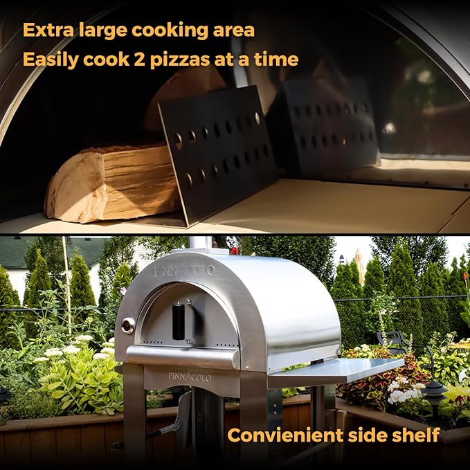 PREMIO Wood-Fired Pizza Oven with Professional Grade Accessories - Double-Wall Insulation w/Heavy Gauge Stainless Steel and Cordierite Stones Surface - Includes 8 additional items