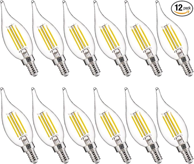 FLSNT LED Candelabra Light Bulbs, CA11 E12 Chandelier LED Light Bulbs 60W Equivalent, 5000K Daylight, 550LM, 5.5W, 90+ High CRI, AC 120V, 12 Pack, Dimmable UL,CA65 Listed.