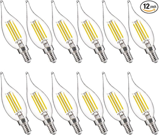 FLSNT LED Candelabra Light Bulbs, CA11 E12 Chandelier LED Light Bulbs 60W Equivalent, 5000K Daylight, 550LM, 5.5W, 90+ High CRI, AC 120V, 12 Pack, Dimmable UL,CA65 Listed.