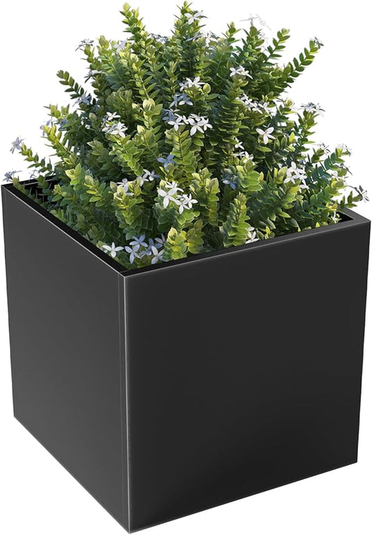 Metal Large Planter Box 20" L x 20" W x 20" H, Heavy Duty Tall Rectangle Outdoor Planter Box with Removable Insert Shelves for Porch, Garden, Patio, Yard (Black)