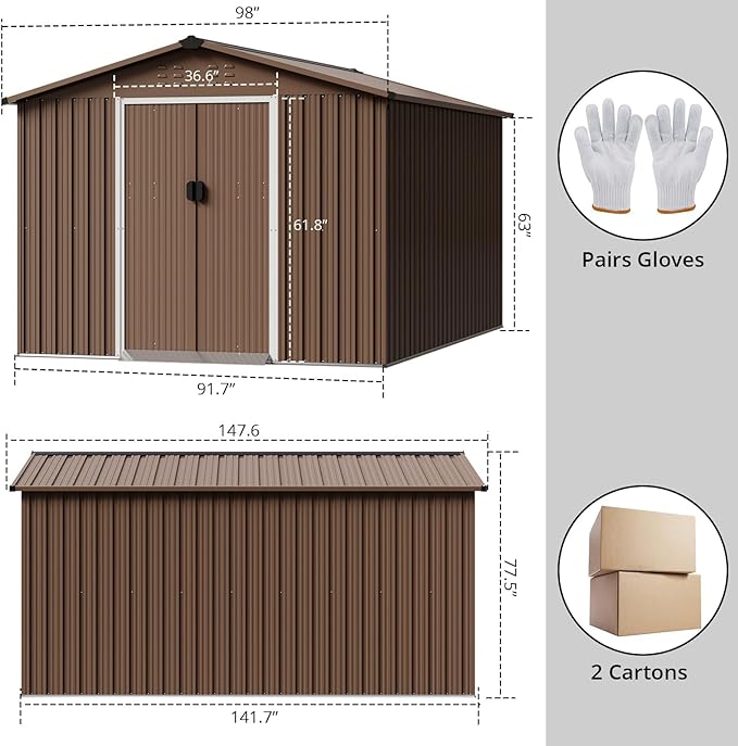 8X12 FT Metal Outdoor Storage Shed, Large Galvanized Steel Garden Tool Shed with Lockable Double Doors & Ventilation - Weatherproof Shelter for Bicycles, Lawn Mowers, Tools in Backyard