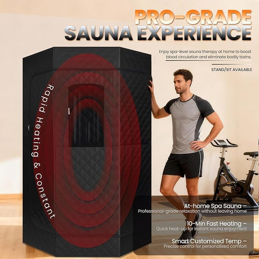 Portable Steam Sauna Tent for Home, Personal Full Body Sauna | Pop Up Indoor Sauna Box with Portable Chair & Remote Control | Home Spa, Relaxation, Detox | at-Home Portable Sauna