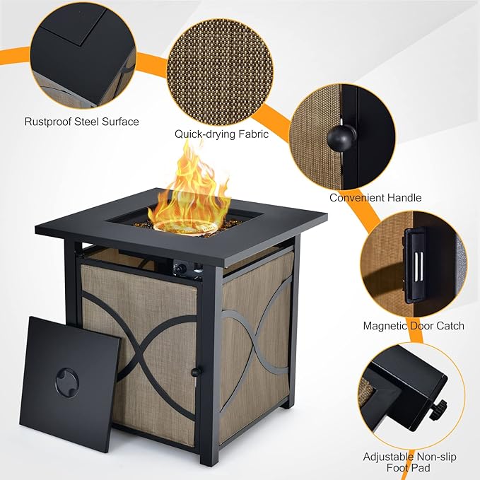 Giantex 25-Inch Propane Fire Pit Table, 40000 BTU Square Gas Firepit Table with Lid, Fire Glass and Adjustable Flame, CSA Approved, 2-in-1 Outdoor Fire Table for Patio and Garden