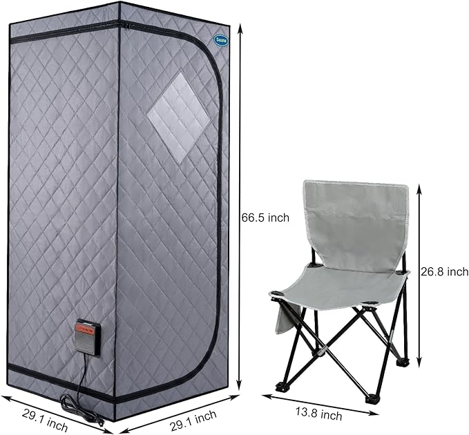 Person Steam Sauna for Men, Portable Sauna Tent for Women, 29.1"W Full Body Foldable Saunas Box with Infrared Panels, Heating Foot Pad, Folding Chair, for Home Apartment Spa Outdoor, Cement Grey