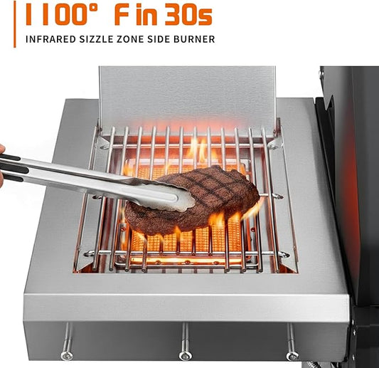 SKOK 5+1 Burners Infrared Grill, Gas Grill with Cast Iron Grates, Outdoor Barbecue Grill 72,000 BTU Output