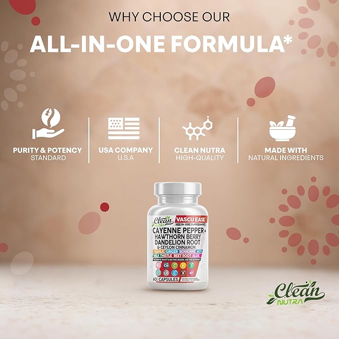 Clean Nutra Cayenne Pepper Capsules Supplement with Hawthorn Berry, Dandelion Root, Ceylon Cinnamon, Garlic, Ginger, Berberine, Apple Cider Vinegar, Milk Thistle, Beet Root, Aloe Vera Pills & More