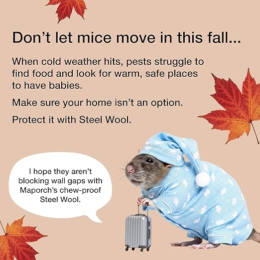 MaPorch Steel Wool Mouse Hole Filler - 3-Pack, 2.5 in x 7.5 ft - Malleable Gap Sealer for Wall Gaps - Hole Sealer for Mice Control at Pipe Openings - DIY Kit with Gloves & Scissors