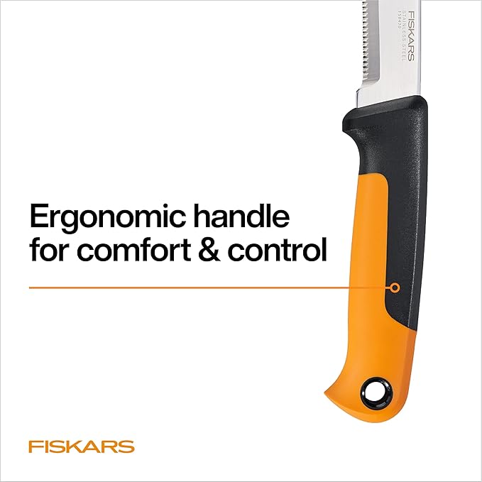 Fiskars Harvesting Knife, Gardening Gifts for Women, Serrated Edge Hand Tool with Sheath, Orange/Black