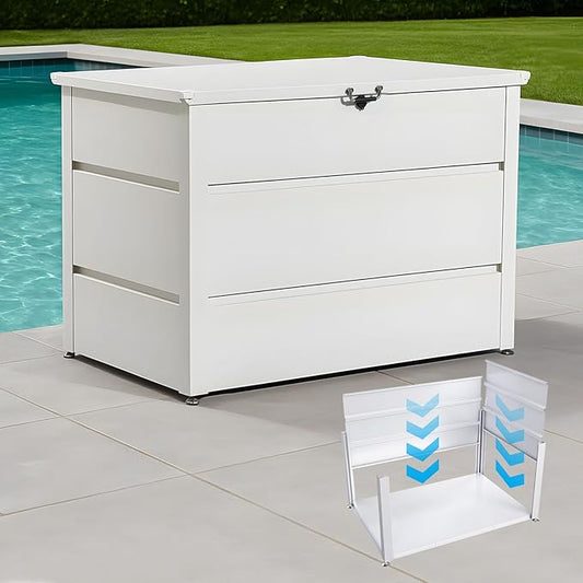 Quictent Metal Deck Box 150 Gallon Outdoor with Hydraulic Lid, Easy Assemble Waterproof Weather-Resistant Storage Bin, 660LBS Capacity for Patio/Garden/Poolside, White